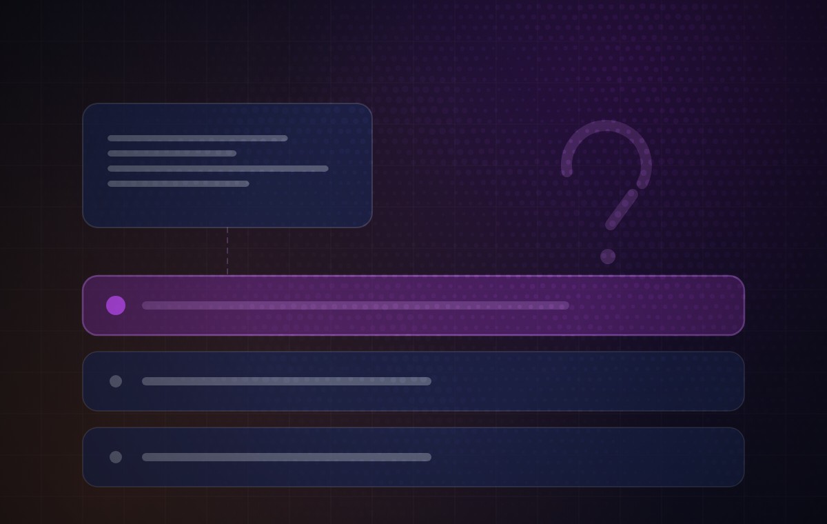 Diagram: a question resolving into several options, with the answer highlighted