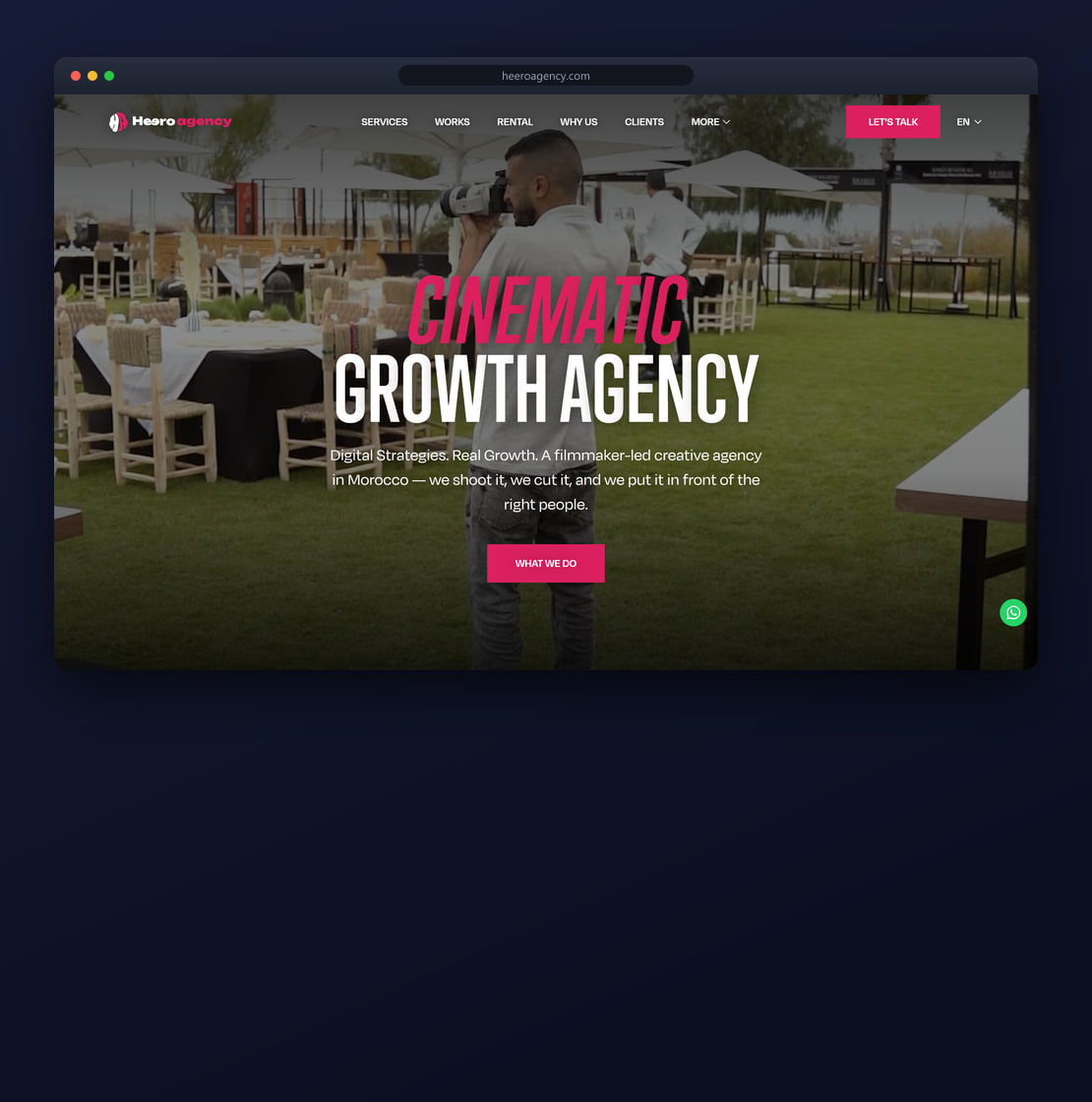 موقع Heero Agency السينمائي لإنتاج الفيديو والتسويق الرقمي من إنجاز ROSH™ Company Labs