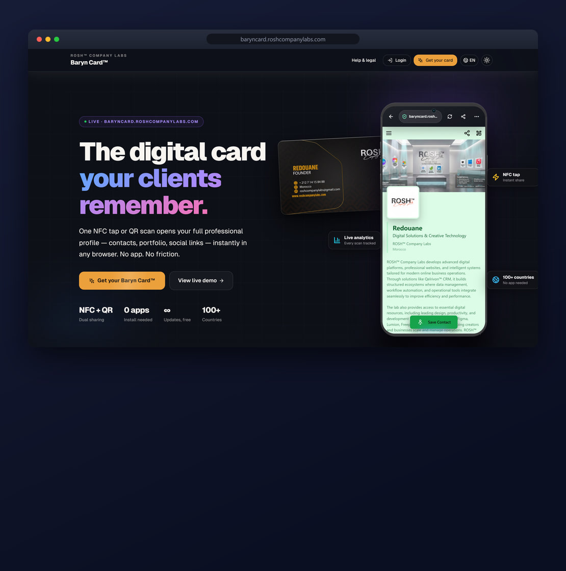 Baryn Card™ — baryncard.roshcompanylabs.com، موقع المنتج المباشر