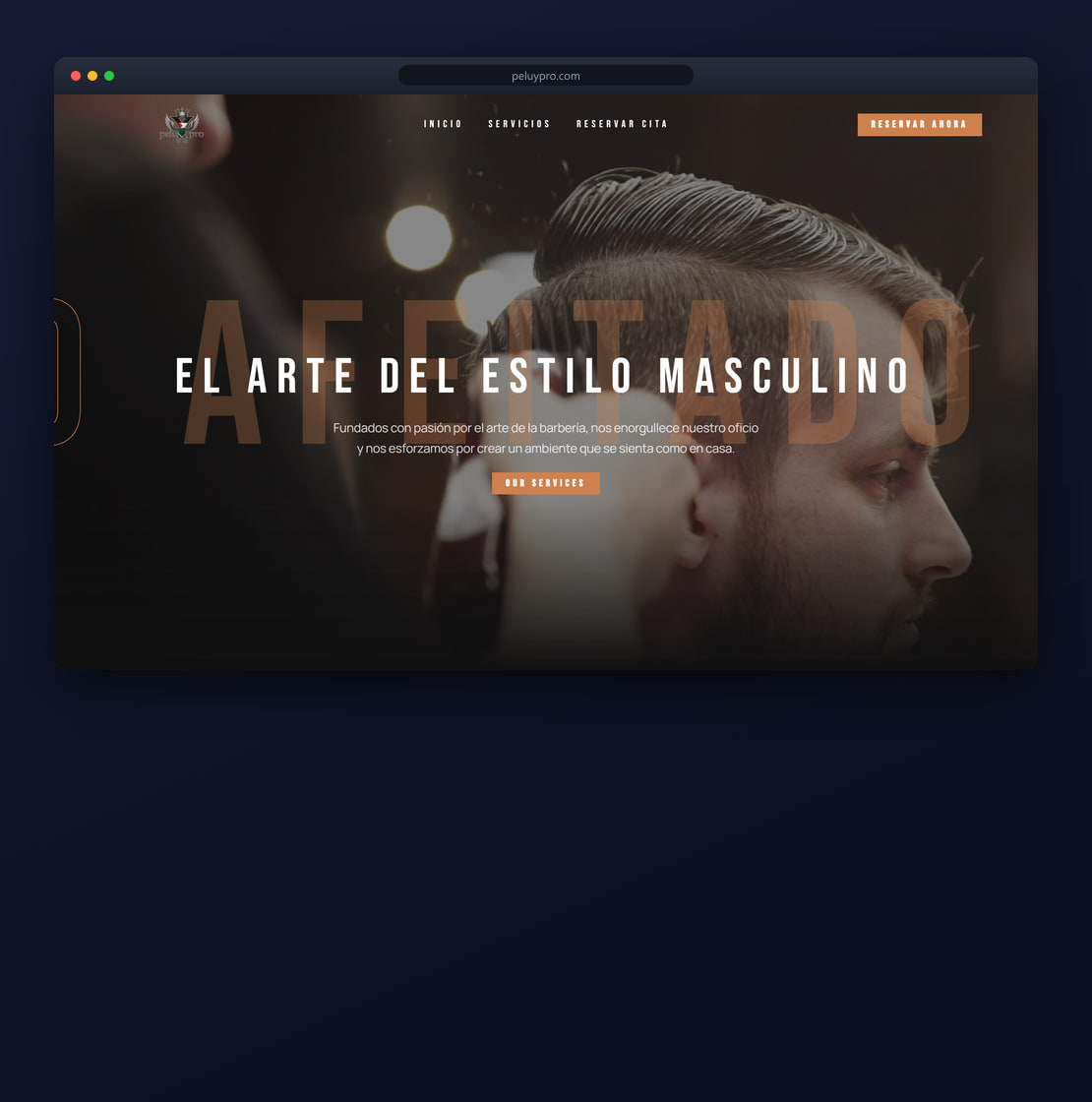 موقع PeluYPro Barber Studio مع حجز عبر الإنترنت من إنجاز ROSH™ Company Labs