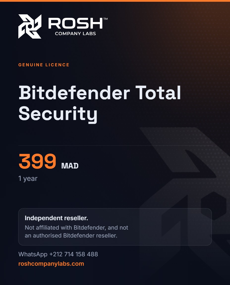 Bitdefender Total Security — 399 MAD / 1 Year — ROSH™ Company Labs