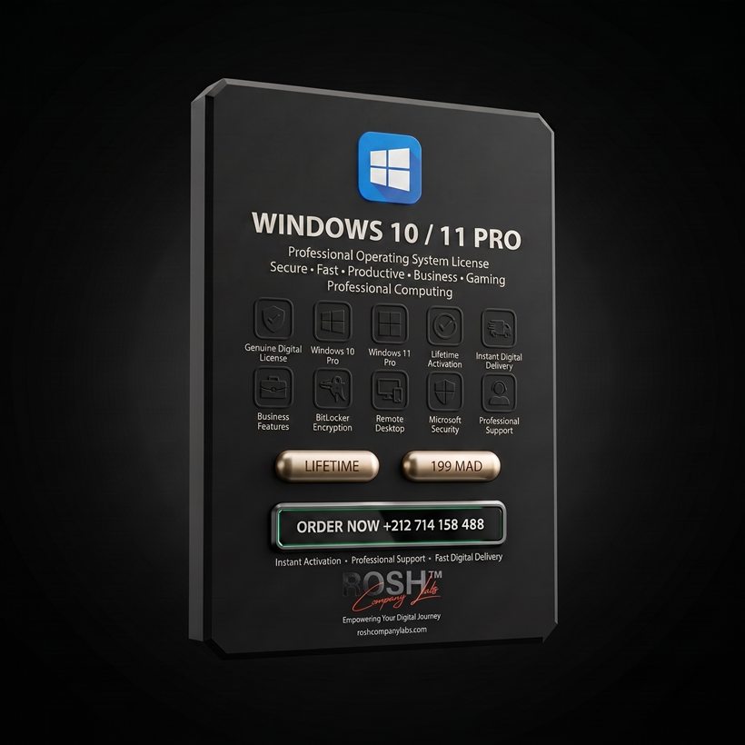 Windows 10 / 11 Pro — 199 MAD · Lifetime — ROSH™ Company Labs
