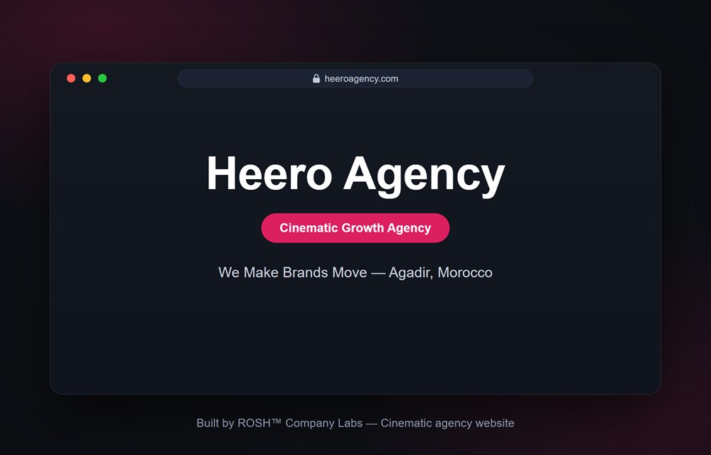 Site web de Heero Agency : accueil sombre et cinématographique axé sur la vidéo, présentant les productions de l'agence et ses pôles de services